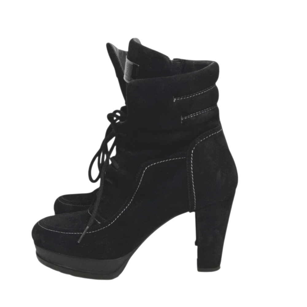 Guido Sgariglia Black Suede High Heeled Ankle Boots Womens Size EU 38
